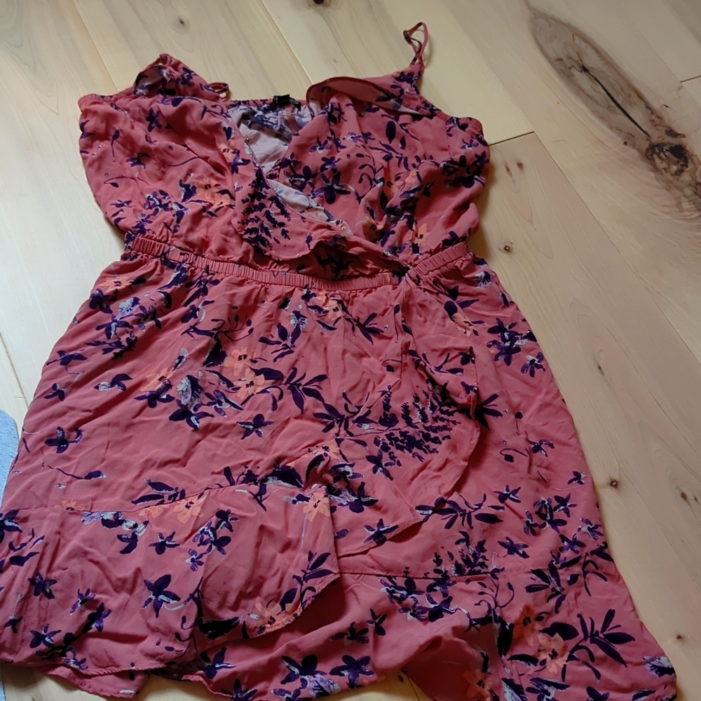 Express Floral Faux Wrap Ruffle Sleeveless Dress